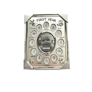 Baby's First Year Frame Monthly Silver Mirror Collage Picture Frame